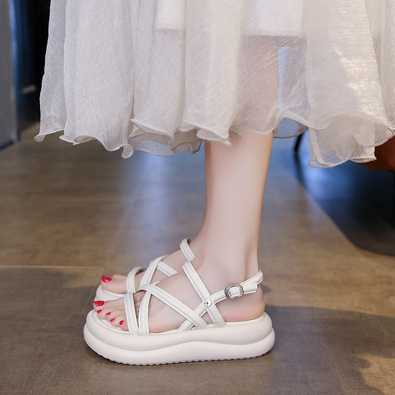 Women's Roman Gladiator-like Sandals - Thick Platform Non-Slip Shoes with Cushioned Insole - Brown Beach, Casual & Formal Events - PU\u002FRubber Sole for All-Day Comfort, Leisure Footwear, Opentoe Design, Sturdy Straps, Summer Fashion