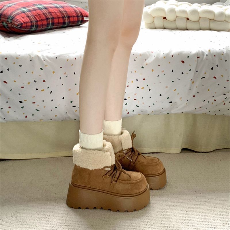 Women's Retro Chunky Platform Snow Boots with Fleece Lining - Thick-Soled Winter Boots with Height Increase, Anti-Slip Rubber Sole & Round Toe, Soft Upper for Outdoor Winter Traction (Camo-Inspired Color Options Available) - Cozy Cold-Weather Footwear