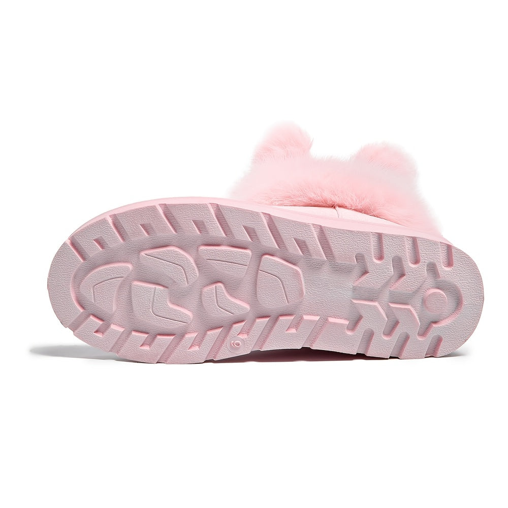 Women'S Plush Fur Ball Snow Boots, Mid-Calf Winter Booties, With Fabric Upper, Lining, Insole, PVC Sole, For Winter