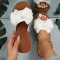 2025 Summer New Elegant Women'S Bow Tie Flat Thong Sandals, Lightweight Solid Color Slippers, -Slip Beach, Fashion Bow Design Convenient Opening-Slip Summer Sandals