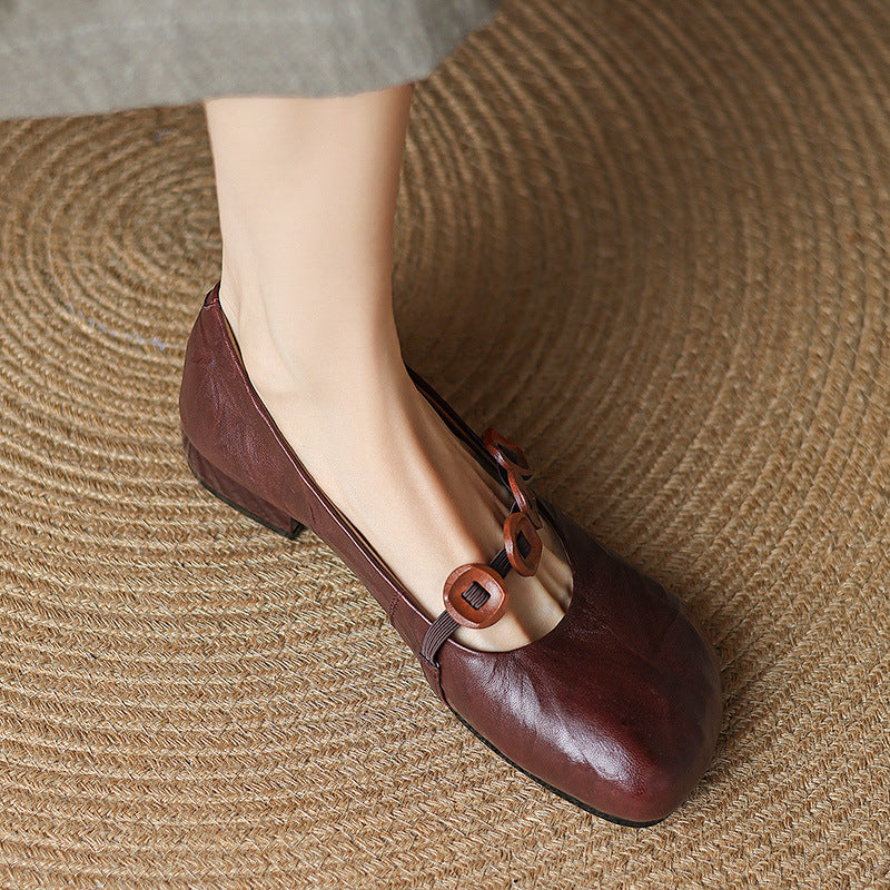 Women's French Retro Slip-On Mary Jane Shoes - Round Toe Soft Cushioned Insole, Breathable Synthetic Cover Upper & Arch Support Strap - Brown Casual & Dress Shoes for Summer, Semi-Formal Outfits (Hand Washable)