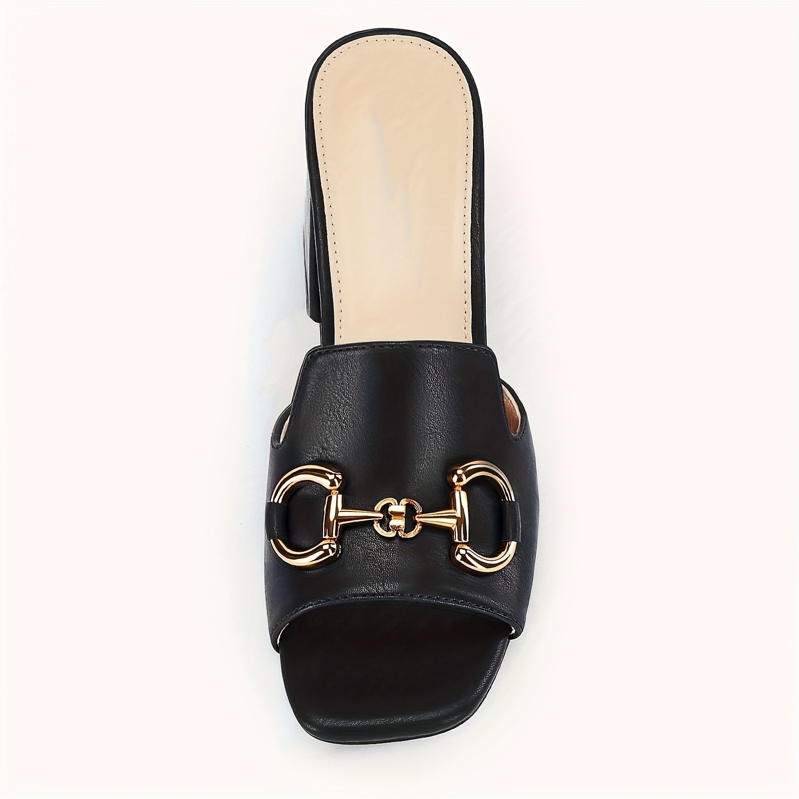 Women'S Sandals Peep Toe Slides Chunky Heel Mules Single Band Comfort Slip-on Shoes With Metal Chain For Spring Summer