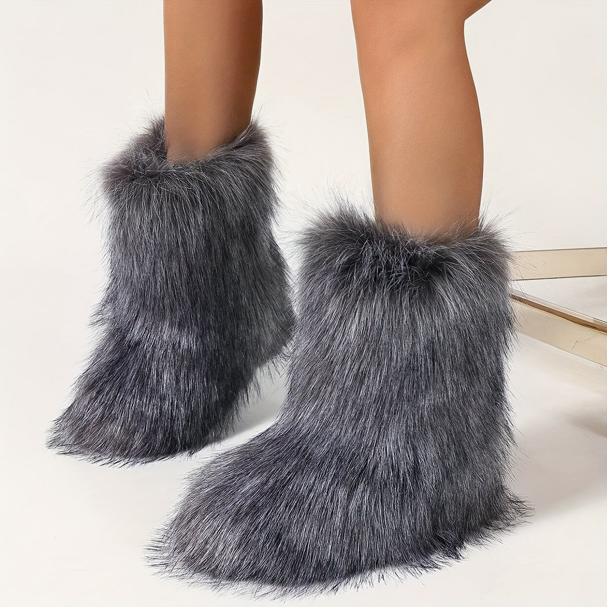 Women's Furry Faux Fur Winter Boots - Fluffy Warm Snow Booties with Flat Rubber Sole, Fashionable Outdoor Shoes for Girls and Women, Furry Boots