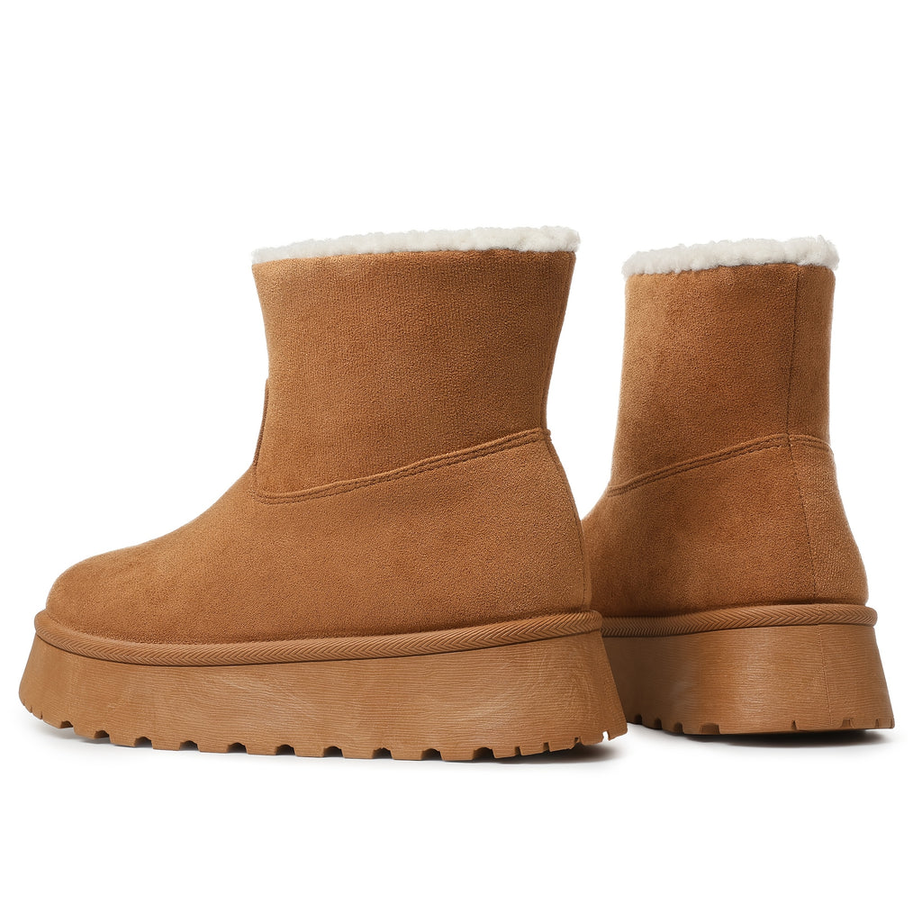 Women's Cozy Faux Fur-Lined Cover Winter Snow Boots - Warm Plush Ankle Booties with Anti-Slip Platform Sole, Pull-On Design, Round Toe, and Thick Rubber Heel for Casual Comfort