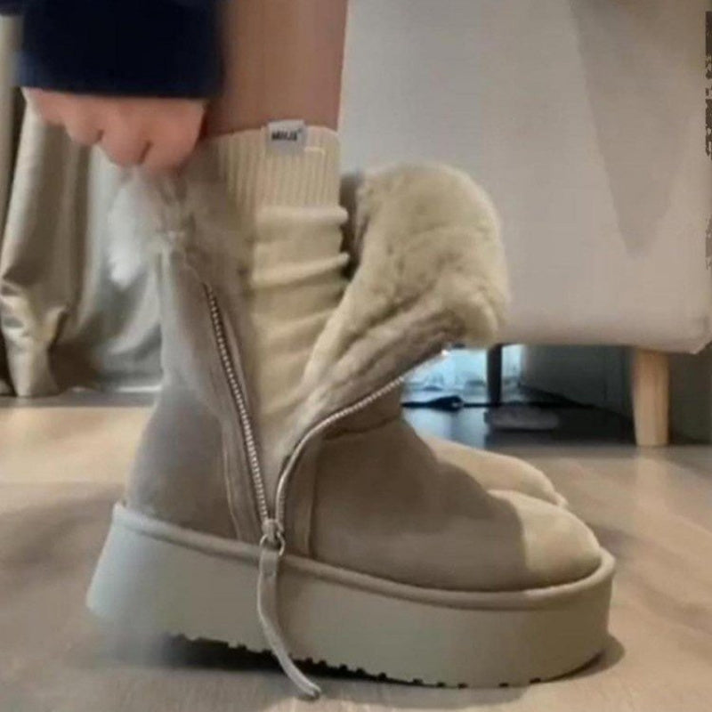 Women's 2025 New Fleece-Lined Thick-Soled Snow Boots with Genuine Faux Fur-Like Synthetic Cover Upper, Round Toe Winter Warmth & Slip-Resistant Rubber Sole - Casual to Semi-Formal Cold Weather Footwear