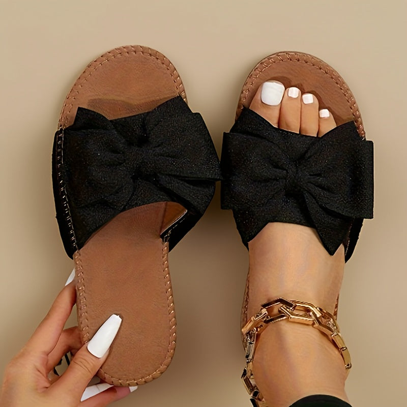 2025 Summer New Elegant Women'S Bow Tie Flat Thong Sandals, Lightweight Solid Color Slippers, -Slip Beach, Fashion Bow Design Convenient Opening-Slip Summer Sandals