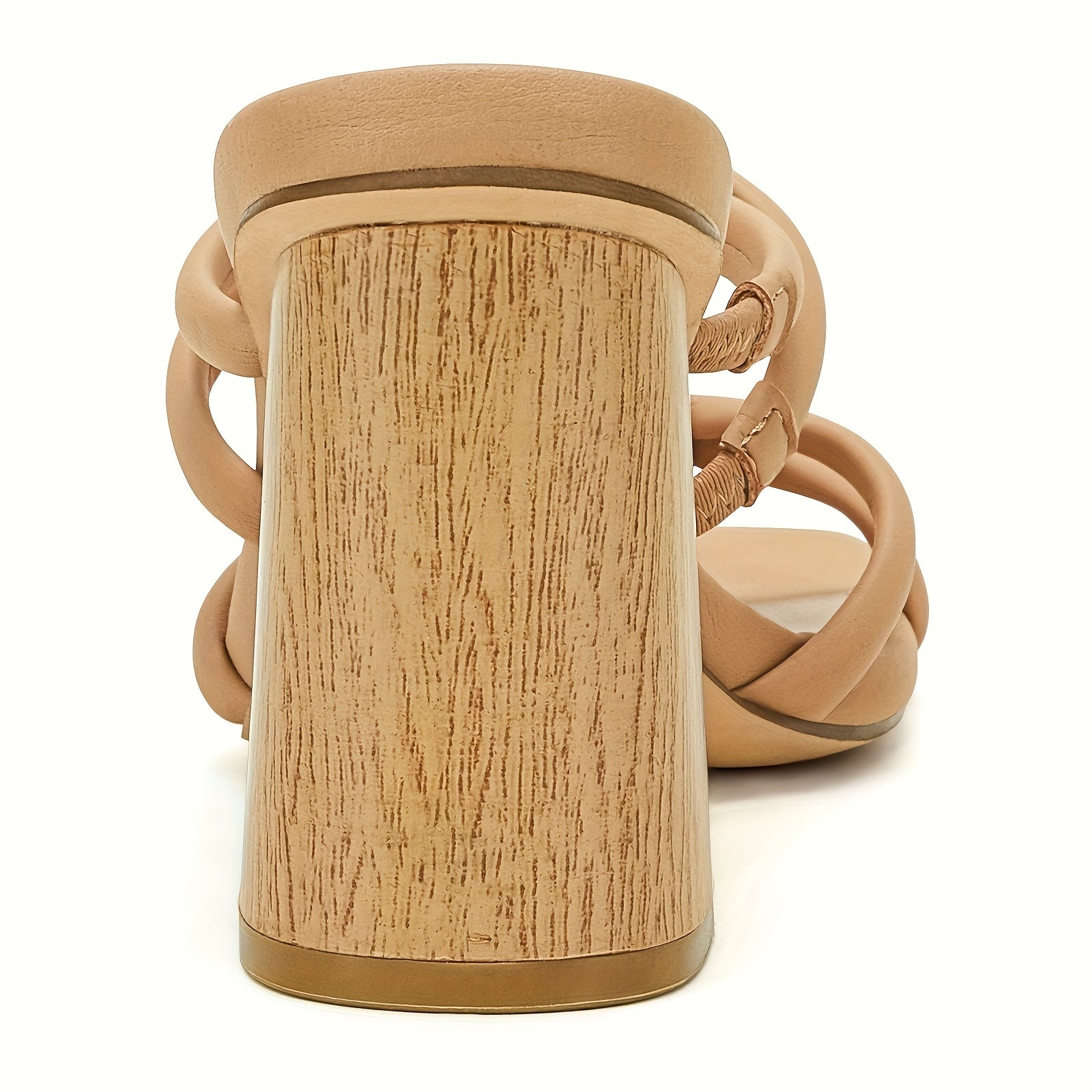 Women's Slip-On Square Open Toe Block Heel Sandals - Strappy Braided Backless Design, Synthetic Cover & PU Sole, Machine Washable Summer Shoes for Casual & Formal Occasions, Modern Footwear, Durable Comfort Footwear