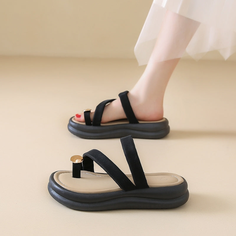 Women'S Summer Slippers - Open-Toe Flat Sandals with Cushioned PU Insole & Non-Slip Rubber Sole, Breathable PU Upper & Microfiber Lining, Lightweight Beach Shoes for Casual & Formal Wear, Ladies Shoes, Comfortable Footwear, Durable Traction Footwear