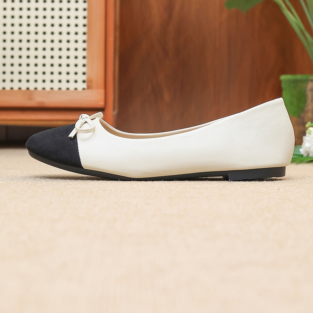 Single Shoe Women's Fashion Temperament, Seasonal Shallow Bow, Versatile Splicing, Plus Size Mary Jane