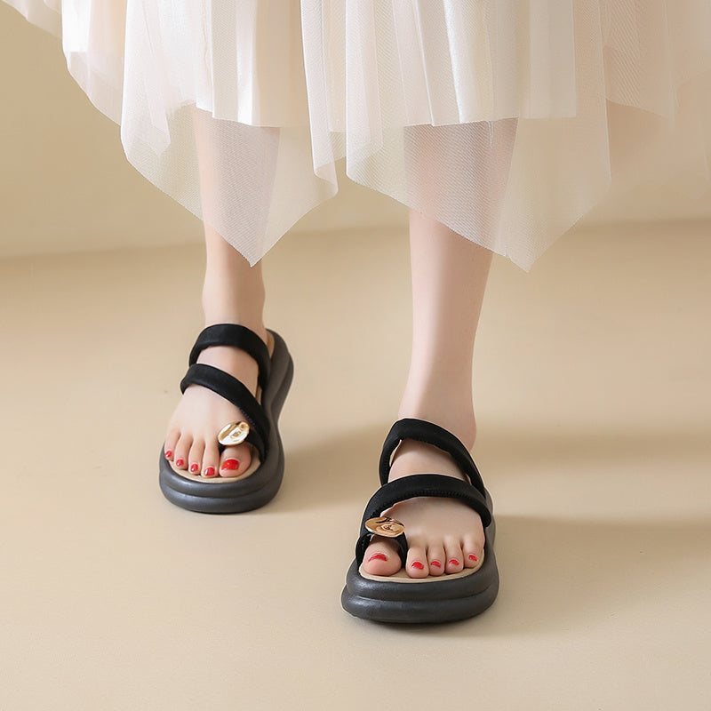 Women'S Summer Slippers - Open-Toe Flat Sandals with Cushioned PU Insole & Non-Slip Rubber Sole, Breathable PU Upper & Microfiber Lining, Lightweight Beach Shoes for Casual & Formal Wear, Ladies Shoes, Comfortable Footwear, Durable Traction Footwear