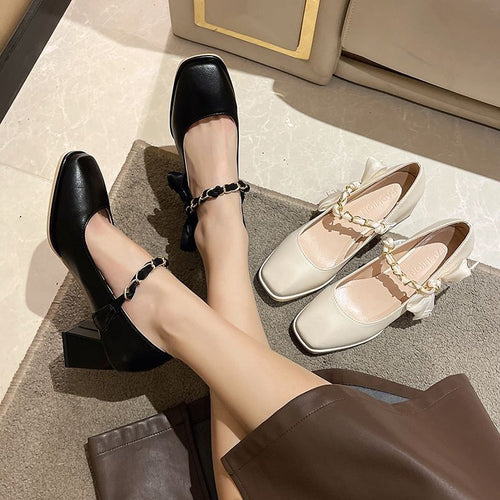 Elegant Retro Mary Jane Shoes - Square Toe, High Heels with Sequin Detail, PU Cover & Rubber Sole, Summer Women'S Fashion Footwear, Ladies Shoes