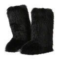 Women's Faux Fur Winter Snow Boots - Warm Plush Lined, Fluffy Knee-High Fashion Boots with Flat Heel, Ideal for Y2K Halloween Party and Casual Wear, Casual Snow Boots|Y2K Fashion Boots|Rubber Sole Boots, Winter Boots
