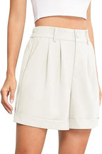 Women's High-Waist Wide-Leg Dress Shorts: Comfortable Elastic Waist Casual Work Trousers for Summer