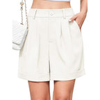 Women's High-Waist Wide-Leg Dress Shorts: Comfortable Elastic Waist Casual Work Trousers for Summer