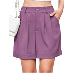 Women's High-Waist Wide-Leg Dress Shorts: Comfortable Elastic Waist Casual Work Trousers for Summer