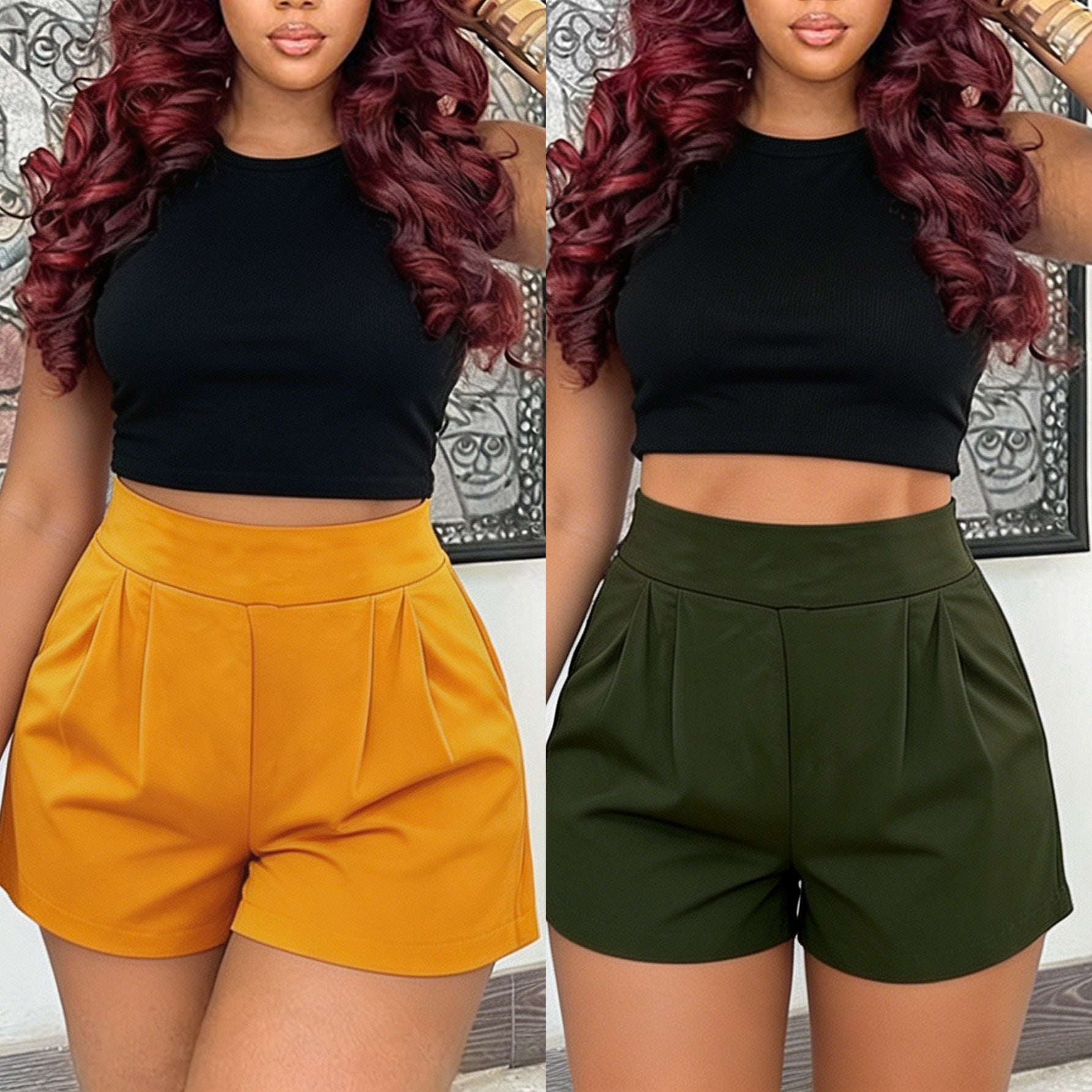 Effortless Chic: High-Waist Pleated Shorts - Loose Straight Wide-Leg Casual Wear for Summer Secondary image