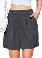 Women's High-Waist Wide-Leg Dress Shorts: Comfortable Elastic Waist Casual Work Trousers for Summer