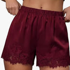 Women's Satin Lace Trim Shorts: Cute Y2K Summer Lounge Bottoms with Pockets & Elastic Waist - Casual Loose Sleep Shorts