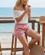 Women's Satin Lace Trim Shorts: Cute Y2K Summer Lounge Bottoms with Pockets & Elastic Waist - Casual Loose Sleep Shorts