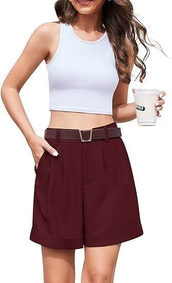 Women's High-Waist Wide-Leg Dress Shorts: Comfortable Elastic Waist Casual Work Trousers for Summer