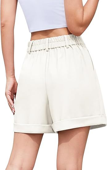 Women's High-Waist Wide-Leg Dress Shorts: Comfortable Elastic Waist Casual Work Trousers for Summer