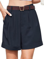 Women's High-Waist Wide-Leg Dress Shorts: Comfortable Elastic Waist Casual Work Trousers for Summer