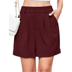 Women's High-Waist Wide-Leg Dress Shorts: Comfortable Elastic Waist Casual Work Trousers for Summer