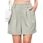 Women's High-Waist Wide-Leg Dress Shorts: Comfortable Elastic Waist Casual Work Trousers for Summer