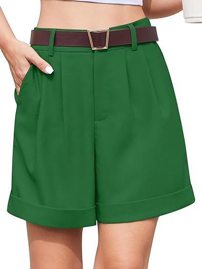Women's High-Waist Wide-Leg Dress Shorts: Comfortable Elastic Waist Casual Work Trousers for Summer