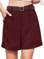 Women's High-Waist Wide-Leg Dress Shorts: Comfortable Elastic Waist Casual Work Trousers for Summer