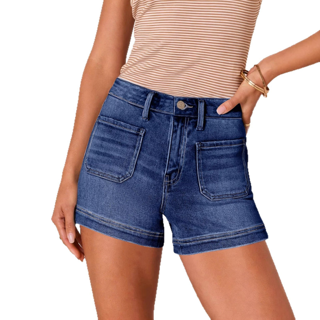 Women's Classic American Style Denim Shorts: Comfortable High-Waist Washed Stretch Jean Shorts - 2026 New