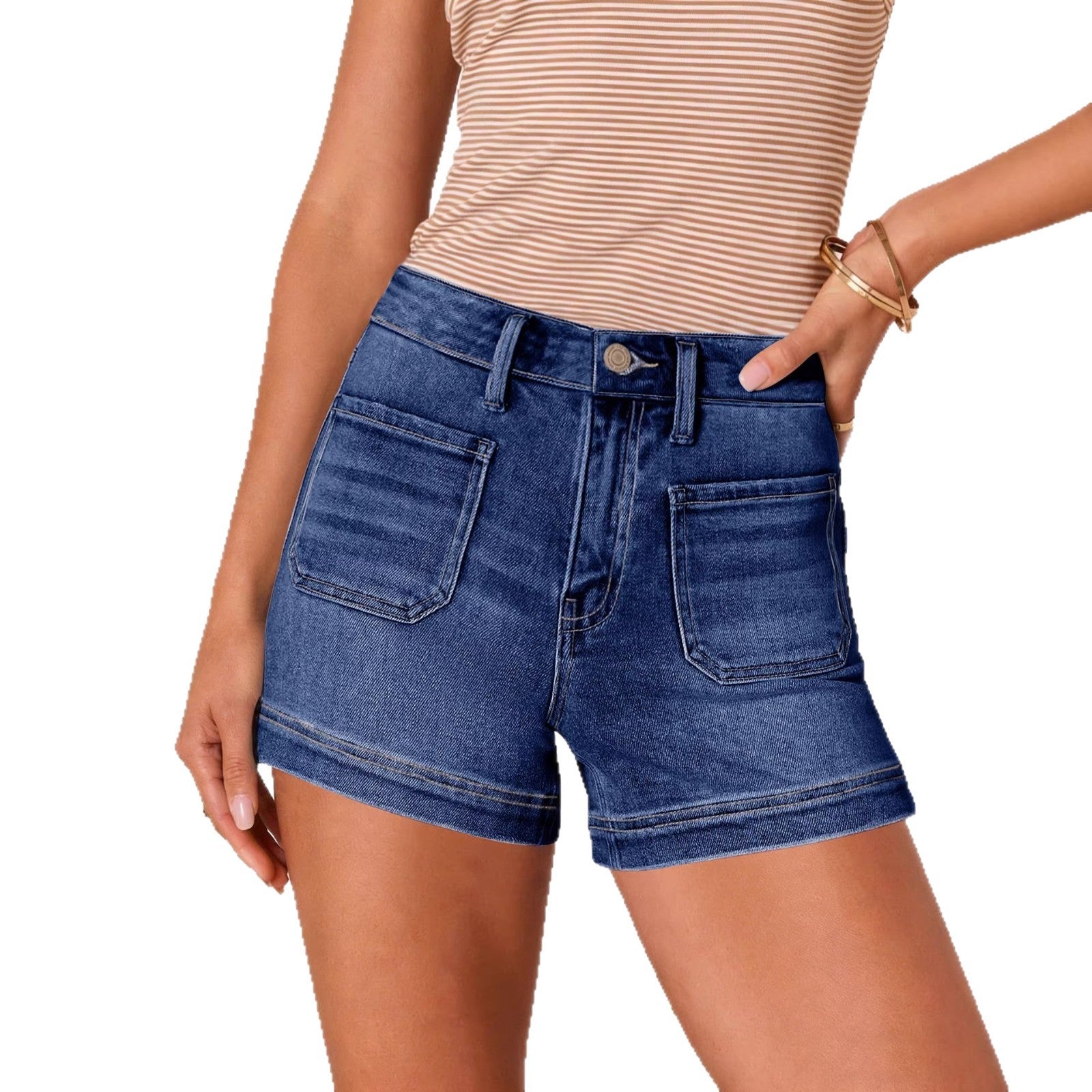 Women's Classic American Style Denim Shorts: Comfortable High-Waist Washed Stretch Jean Shorts - 2026 New