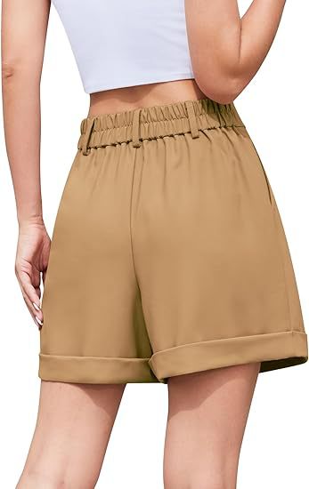 Women's High-Waist Wide-Leg Dress Shorts: Comfortable Elastic Waist Casual Work Trousers for Summer