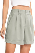 Women's High-Waist Wide-Leg Dress Shorts: Comfortable Elastic Waist Casual Work Trousers for Summer