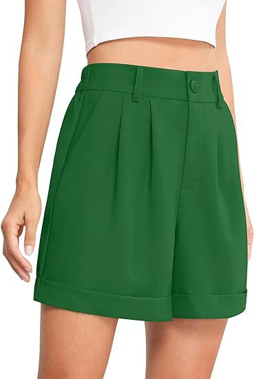 Women's High-Waist Wide-Leg Dress Shorts: Comfortable Elastic Waist Casual Work Trousers for Summer