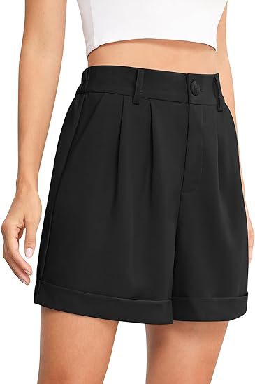Women's High-Waist Wide-Leg Dress Shorts: Comfortable Elastic Waist Casual Work Trousers for Summer