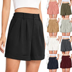 Women's High-Waist Wide-Leg Dress Shorts: Comfortable Elastic Waist Casual Work Trousers for Summer