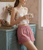 Women's Satin Lace Trim Shorts: Cute Y2K Summer Lounge Bottoms with Pockets & Elastic Waist - Casual Loose Sleep Shorts