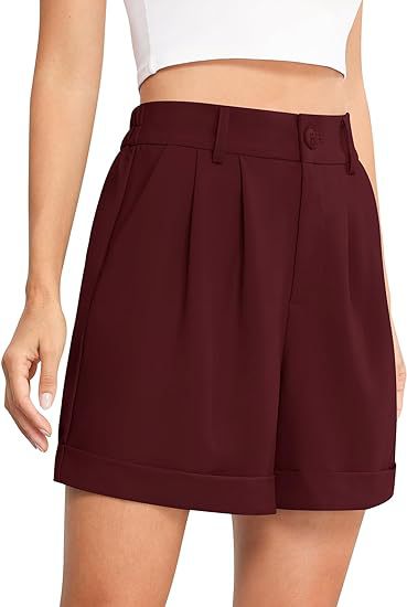 Women's High-Waist Wide-Leg Dress Shorts: Comfortable Elastic Waist Casual Work Trousers for Summer
