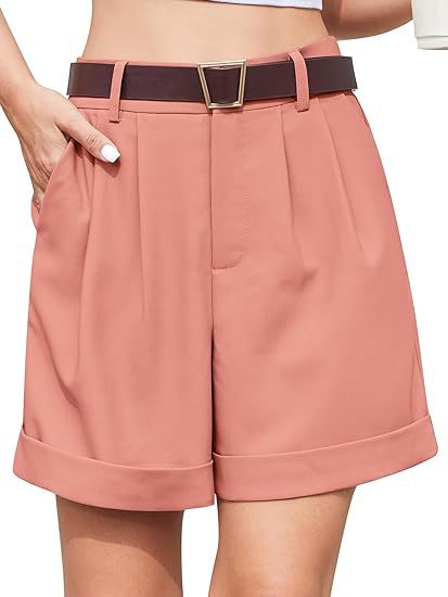 Women's High-Waist Wide-Leg Dress Shorts: Comfortable Elastic Waist Casual Work Trousers for Summer