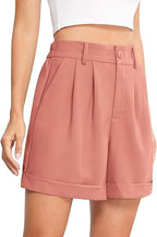 Women's High-Waist Wide-Leg Dress Shorts: Comfortable Elastic Waist Casual Work Trousers for Summer