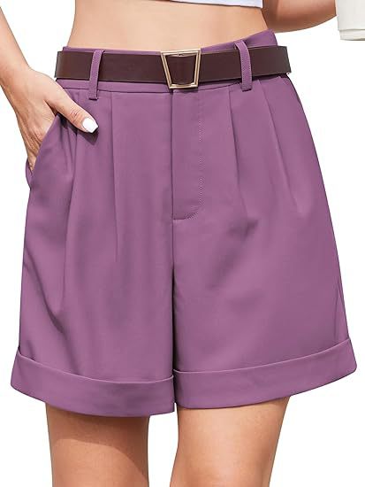 Women's High-Waist Wide-Leg Dress Shorts: Comfortable Elastic Waist Casual Work Trousers for Summer