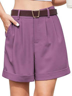 Women's High-Waist Wide-Leg Dress Shorts: Comfortable Elastic Waist Casual Work Trousers for Summer
