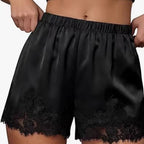 Women's Satin Lace Trim Shorts: Cute Y2K Summer Lounge Bottoms with Pockets & Elastic Waist - Casual Loose Sleep Shorts