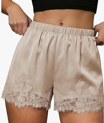 Women's Satin Lace Trim Shorts: Cute Y2K Summer Lounge Bottoms with Pockets & Elastic Waist - Casual Loose Sleep Shorts Secondary image