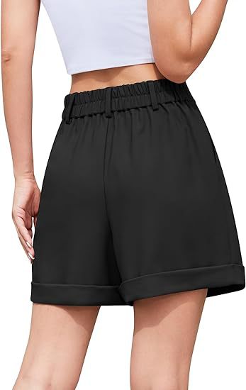 Women's High-Waist Wide-Leg Dress Shorts: Comfortable Elastic Waist Casual Work Trousers for Summer