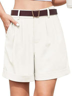 Women's High-Waist Wide-Leg Dress Shorts: Comfortable Elastic Waist Casual Work Trousers for Summer