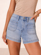 Women's Classic American Style Denim Shorts: Comfortable High-Waist Washed Stretch Jean Shorts - 2026 New
