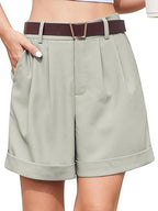 Women's High-Waist Wide-Leg Dress Shorts: Comfortable Elastic Waist Casual Work Trousers for Summer