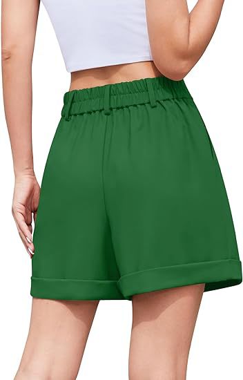 Women's High-Waist Wide-Leg Dress Shorts: Comfortable Elastic Waist Casual Work Trousers for Summer